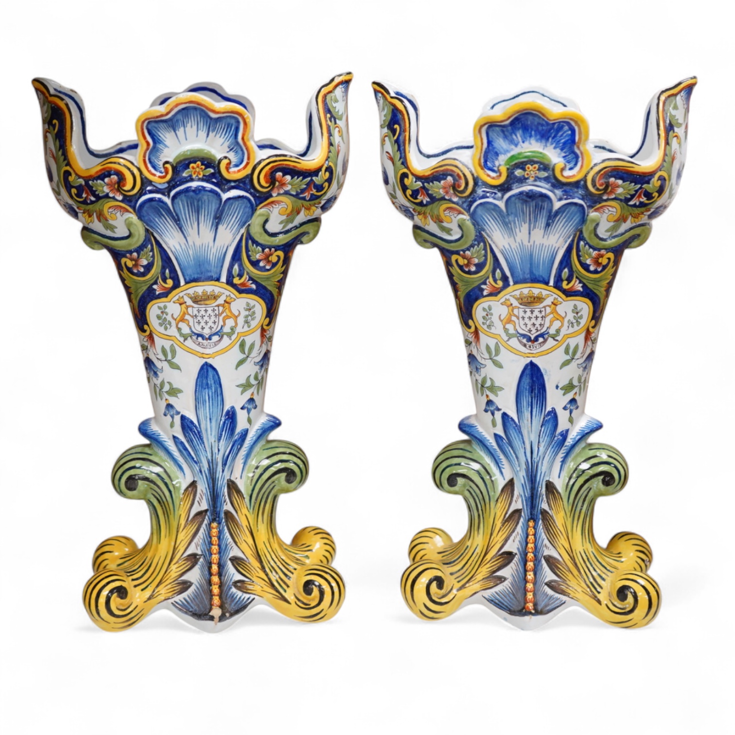 A pair of early 20th century French faience vases, 37cm high